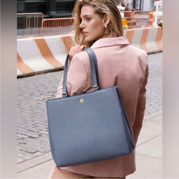 Dagne Dover (Original) Allyn Leather Tote in Ash Blue Size medium - Picture 1 of 15